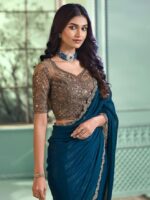Women's Multicolor Georgette Solid Saree with Unstitched Blouse Piece - Image 3