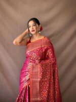 Women's Kanjivaram patola Soft Lichi Silk Sarees With Unstitched Blouse Piece - Image 2